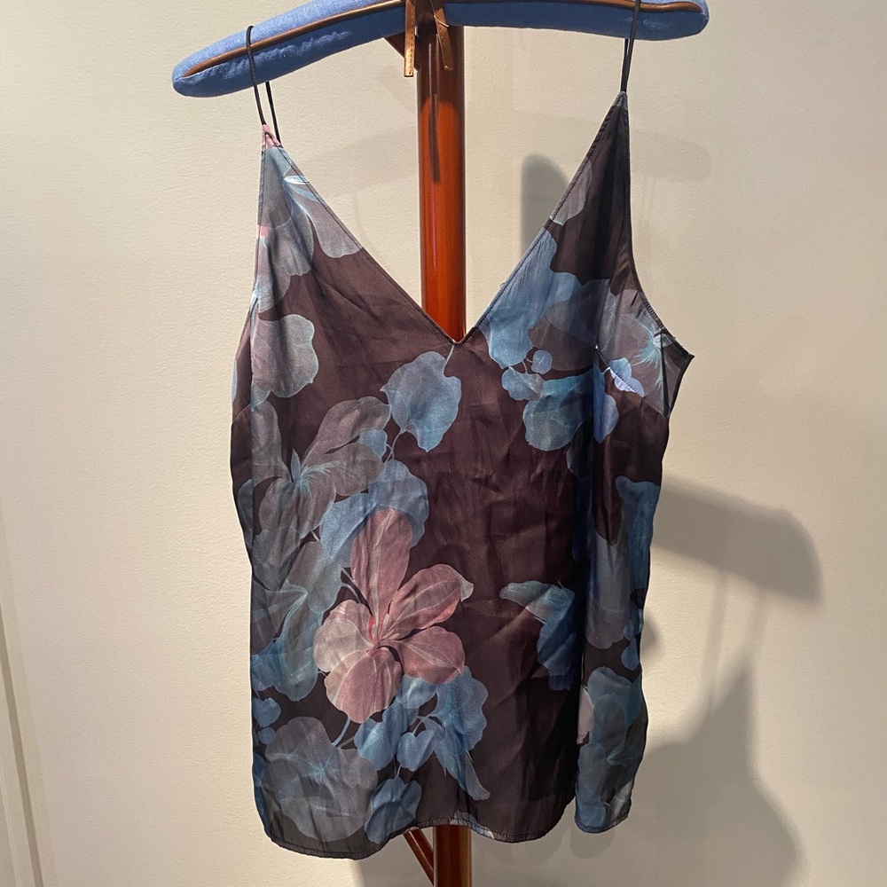 Paige Floral V-Neck Satin Cami Tank Top - Blue/Purple